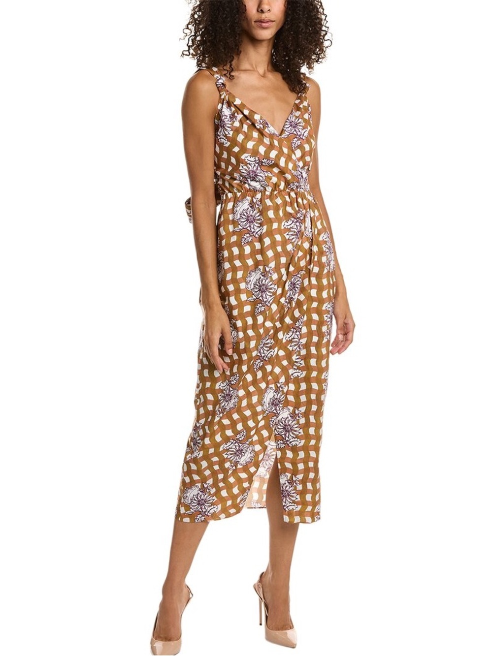 Rebecca Taylor Brown and White Floral cotton Checkered Maxi Dress